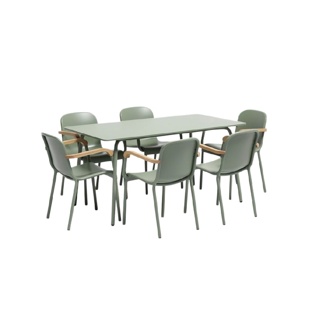 Modern Dining Set with Green Table and Chairs