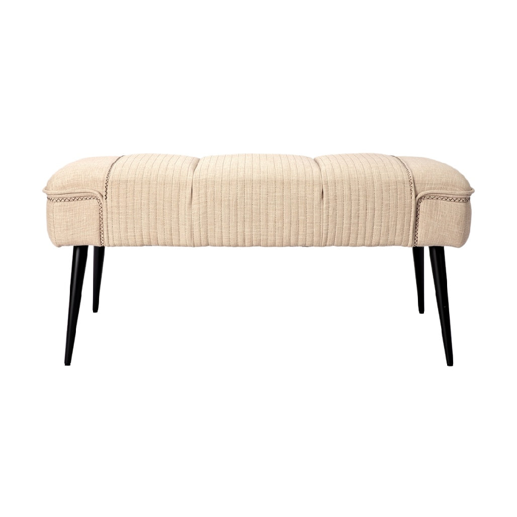 "Modern Beige Upholstered Bench with Black Legs"