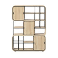 Modern Minimalist Bookshelf with Open and Closed Storage.