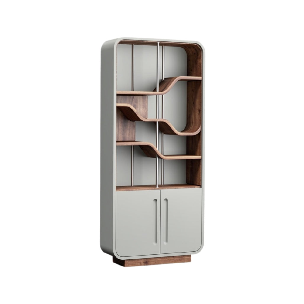 Stylish Modern Bookshelf with Curved Shelves and Wood Accents