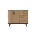 Modern Wooden Sideboard with Ribbed Doors and Metal Accents