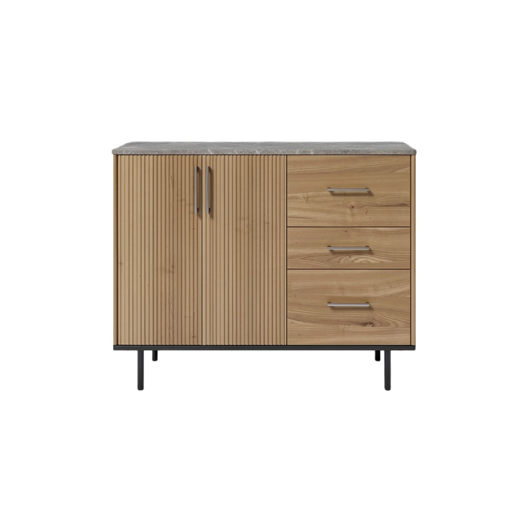 Modern Wooden Sideboard with Ribbed Doors and Metal Accents